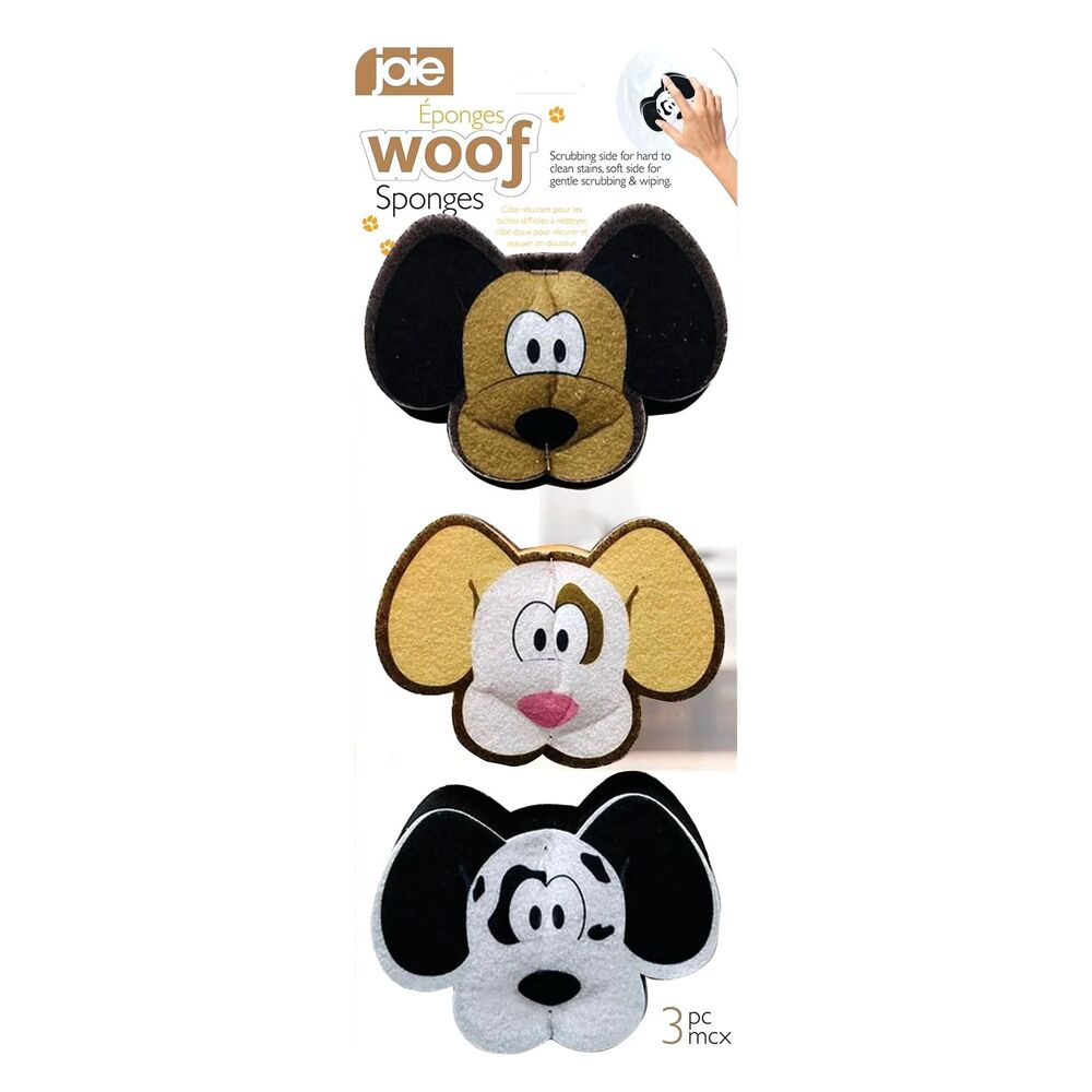 Joie Woof Sponges Dogs 3-Pack Scrubbing Wiping Household Kitchen Cleaning NEW